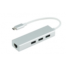 3Nity TYPE C To USB 3.0 x 3 + R45 Adaptor Silver 10cm Cable (bundle Pack) 